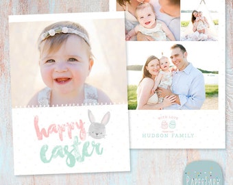 Easter Card Template - Easter Bunny Card - Kids Photo Card - Photoshop template - AE008 - INSTANT DOWNLOAD