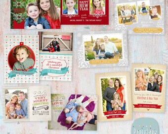 Christmas Cards, Christmas Bundle, Xmas Card Templates, Merry Christmas, Happy Christmas, Happy Holidays, Happy New Year, AC006