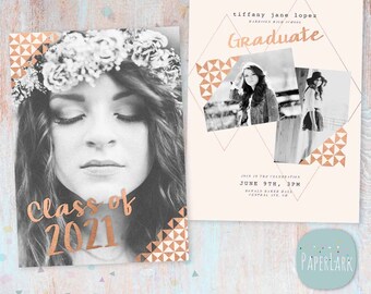 Senior Announcement Card, Rose Gold Card, Graduation Card, Senior Card, Senior Template, Corjl Template - AG016C - Instant Download
