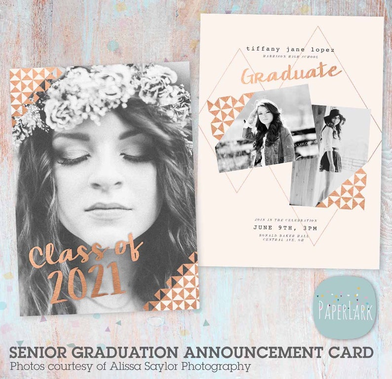 Senior Announcement Card Rose Gold Photoshop Template Etsy