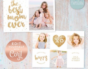 Mother's Day Card Printable - Editable Photo Card, Happy Mothers Day, Best Mom Ever, DIY Corjl template - AD002C - INSTANT DOWNLOAD