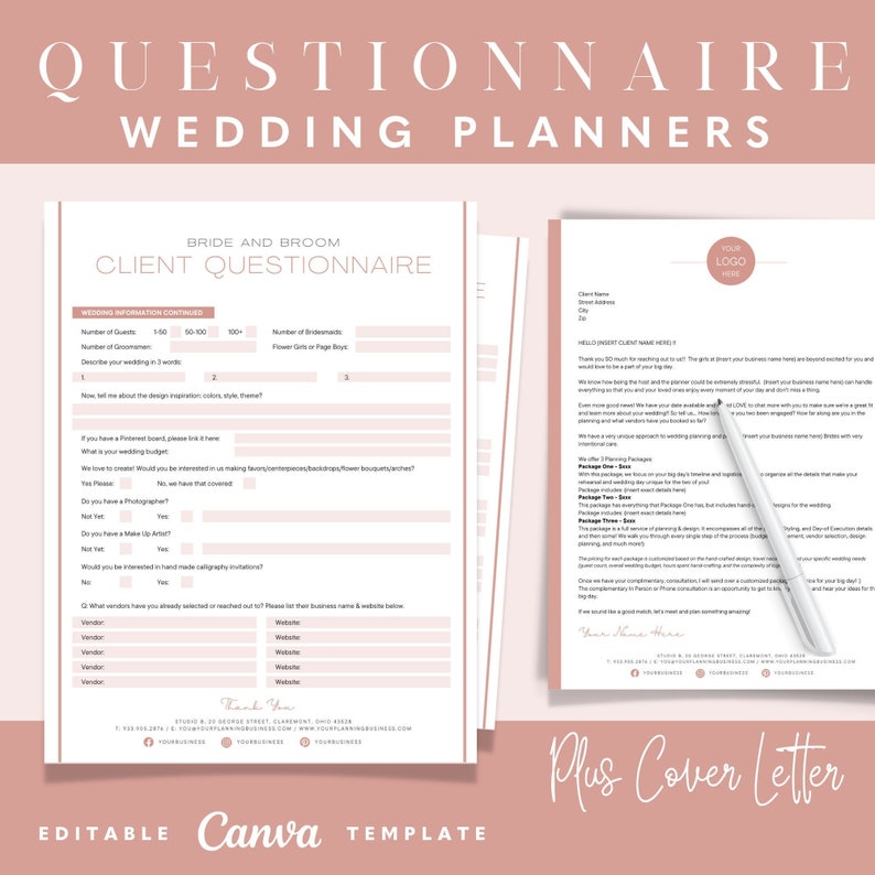 Wedding Planner Client Questionnaire and Welcome Letter - Etsy