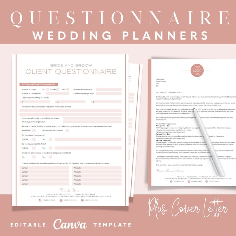 Wedding Planner Client Questionnaire and Welcome Letter - Etsy