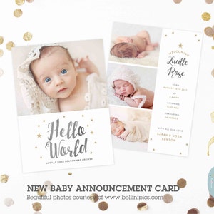 Birth announcement templateNewborn Baby Card Announcement - Photoshop Card template - AN009 - INSTANT DOWNLOAD