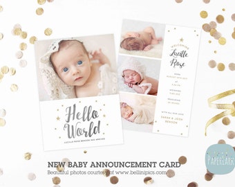 Birth announcement templateNewborn Baby Card Announcement - Photoshop Card template - AN009 - INSTANT DOWNLOAD