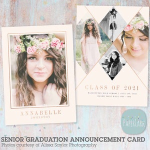 Senior Announcement Card, Class of 2022, Graduation Photo Card, Rose Gold On Trend - Photoshop Template - AG015 - Instant Download