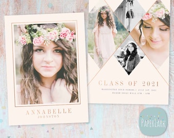 Tarjeta de anuncio para personas mayores, promoción de 2022, tarjeta fotográfica de graduación, oro rosa en tendencia - Plantilla de Photoshop - AG015 - Descarga instantánea