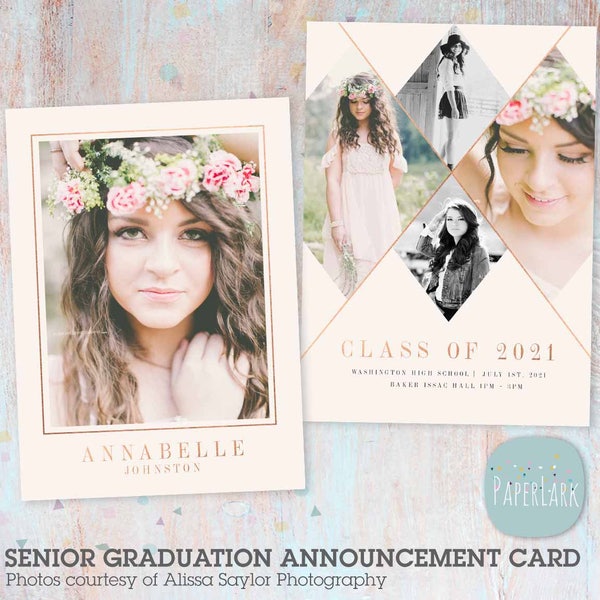 Senior Announcement Card, Graduation Card, Graduate Printable, Class of 2021, Rose Gold On Trend, Corjl Template - AG015C - Instant Download
