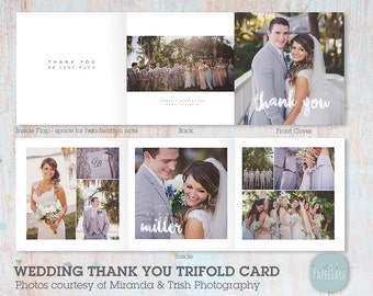Wedding, Thank You Card, 5x5 Trifold Card, Wedding tri fold, Photoshop template - YW006 - INSTANT DOWNLOAD