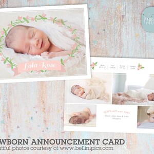 Plantilla de anuncio de nacimiento - Tarjeta de anuncio de bebé - Plantilla de tarjeta de agradecimiento para niña - AN013 - DESCARGA INSTANTÁNEA