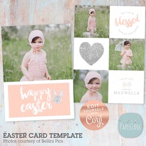 Bewerkbare paaskaart, gemakkelijk bewerkbare kaart, fotogroetkaart, Corjl, paashaaskaart voor kinderen - easter egg-kaart AE011C - INSTANT DOWNLOAD