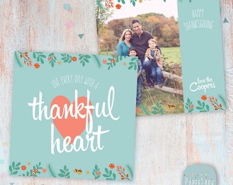 Thanksgiving Card - Thank You Card - Photoshop Template - AT005 - INSTANT Download