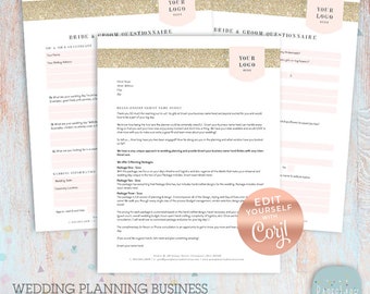 Wedding Planner Client Questionnaire and Welcome Letter, Wedding Event Planner Editable Template Corjl - NG029C