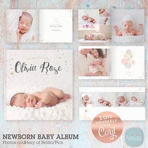 DIY Editable Baby Photo Album, Newborn Photography, Baby Book, Newborn Template - 12x12- Corjl template - RN001C - INSTANT DOWNLOAD