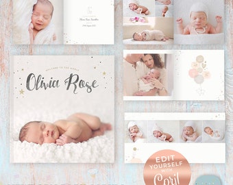 DIY Editable Baby Photo Album, Newborn Photography, Baby Book, Newborn Template - 12x12- Corjl template - RN001C - INSTANT DOWNLOAD