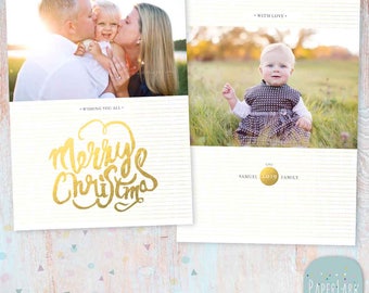 Christmas, Card, Template, Holiday, Christmas Card Template, Gold Christmas, Photoshop template, AC039 - INSTANT DOWNLOAD