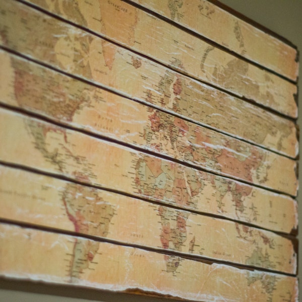 Wood World Map Wall Hanging