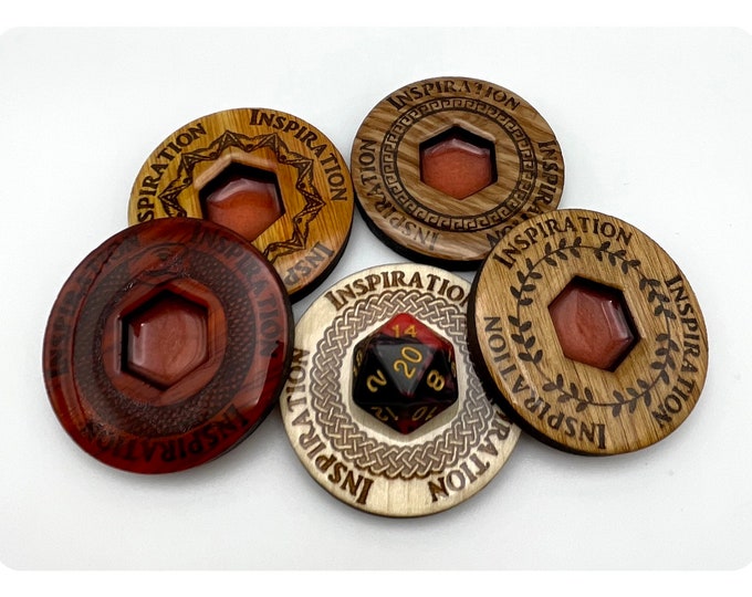 Inspiration Tokens Engraved Hardwood and Resin D&D 5E