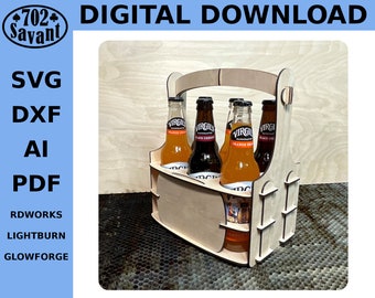 Laser Cut Beer Bottle Caddy PLANS (Digital Download ONLY) CO2 Laser/Glowforge Project (svg, dxf, ai, pdf)