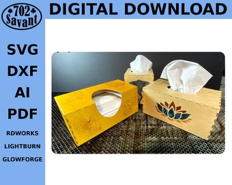 Laser Cut Tissue Box Cover PLANS (Digital Download ONLY) CO2 Laser/Glowforge Project (svg, dxf, pdf, ai files)