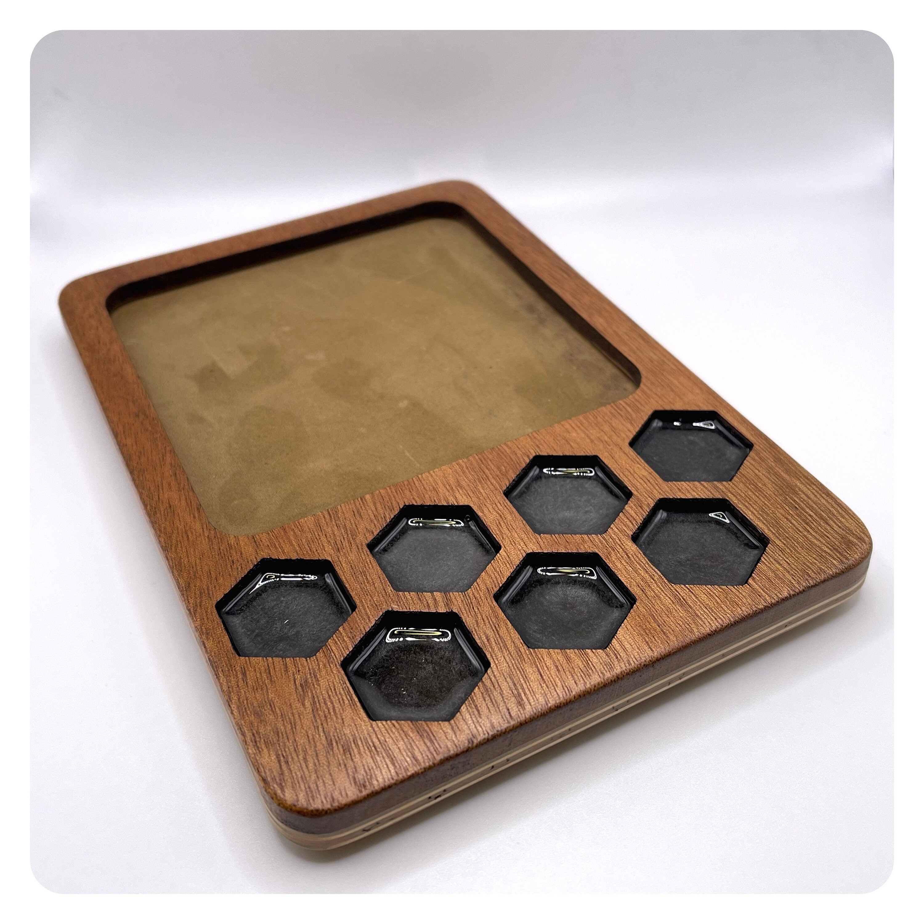 Mahogany Hardwood RPG Dice Tray with Leather or Felt Rolling Surface