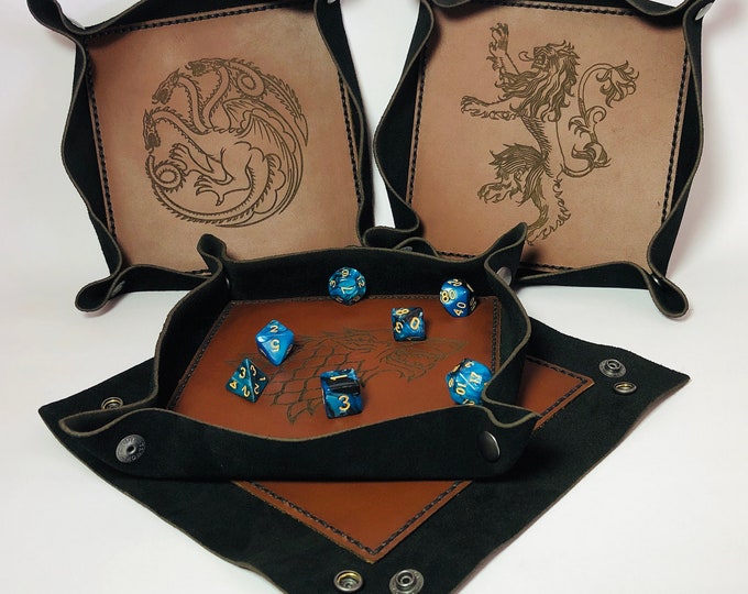 Engraved Collapsible Leather and Suede Dice Tray