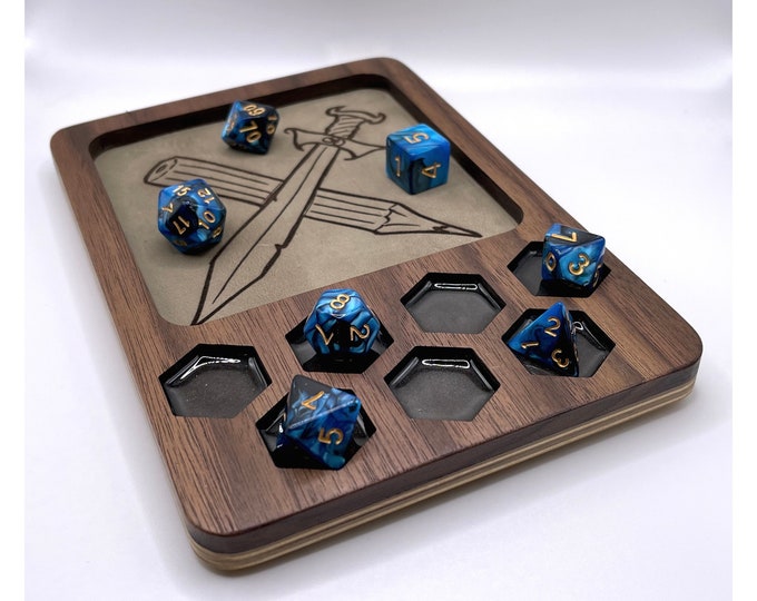 Walnut Hardwood RPG Dice Tray with Leather or Felt Rolling Surface ~ Personalized ~ Custom Engraving