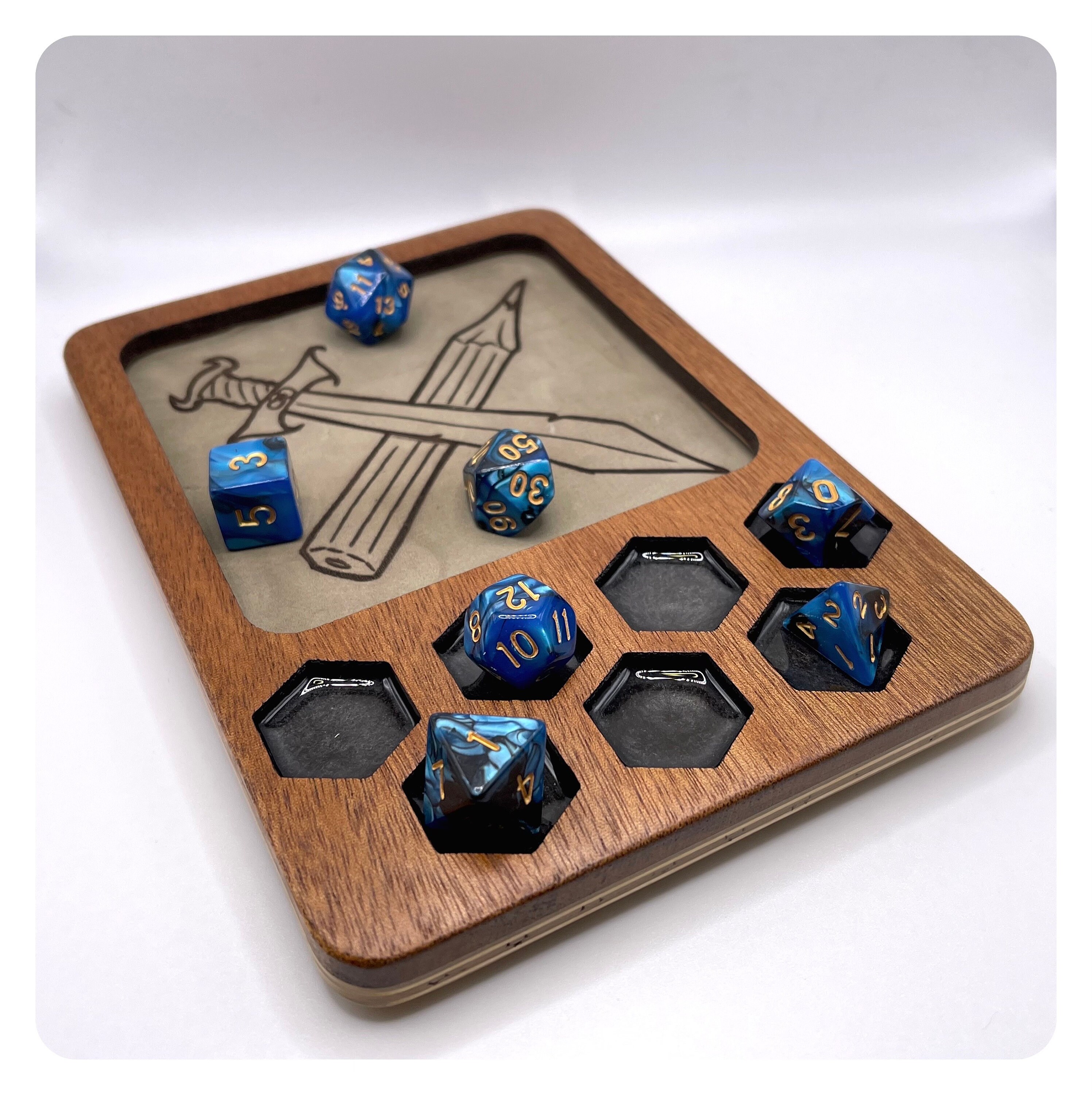 Mahogany Hardwood RPG Dice Tray with Leather or Felt Rolling Surface