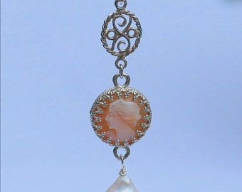 Boucles D’oreilles Argent 925 – Perle Baroque Et Camée Coquille – Neuf Avec étiquettes