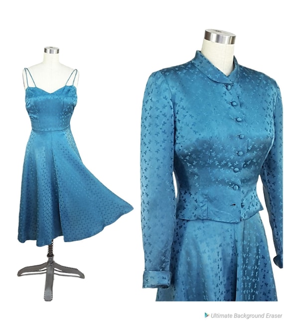 Vintage 1940s Dress S ~ Liquid Satin 40's Dress S… - image 1