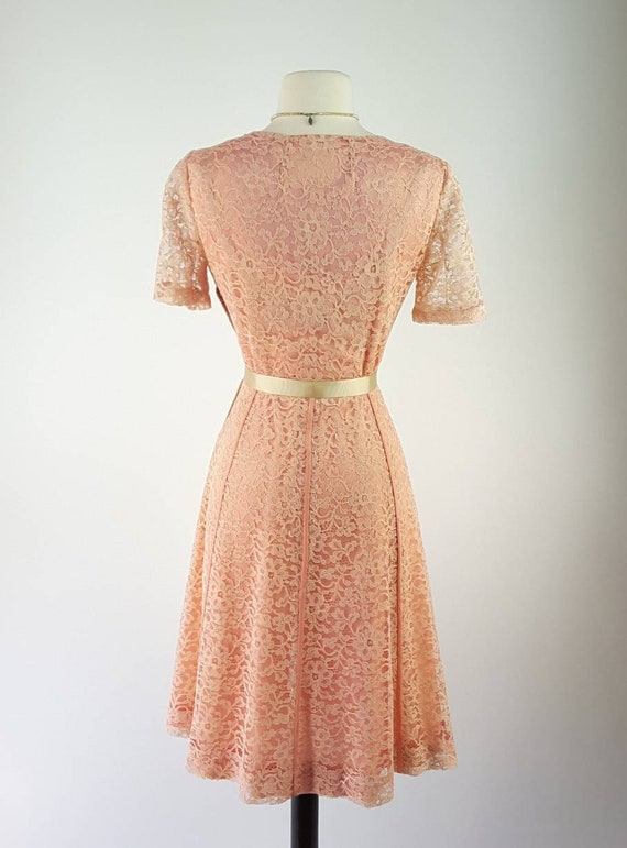 Vintage 40s Dress S M ~ Pretty Peach Pink Lacey 1… - image 10