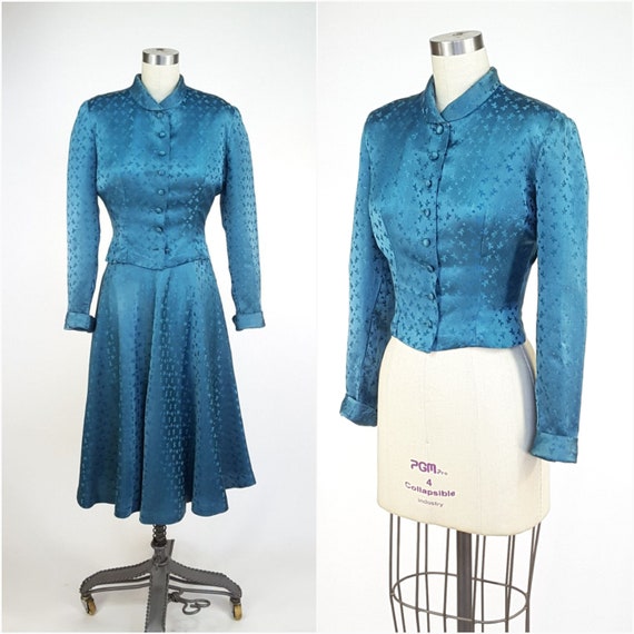 Vintage 1940s Dress S ~ Liquid Satin 40's Dress S… - image 3