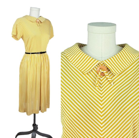 Vintage 1950s Dress M ~ Cheery 40s 50's Mustard Y… - image 2