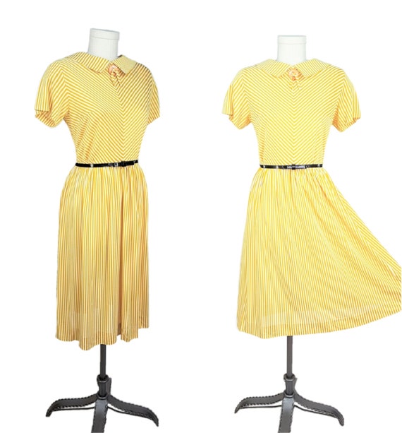 Vintage 1950s Dress M ~ Cheery 40s 50's Mustard Y… - image 6