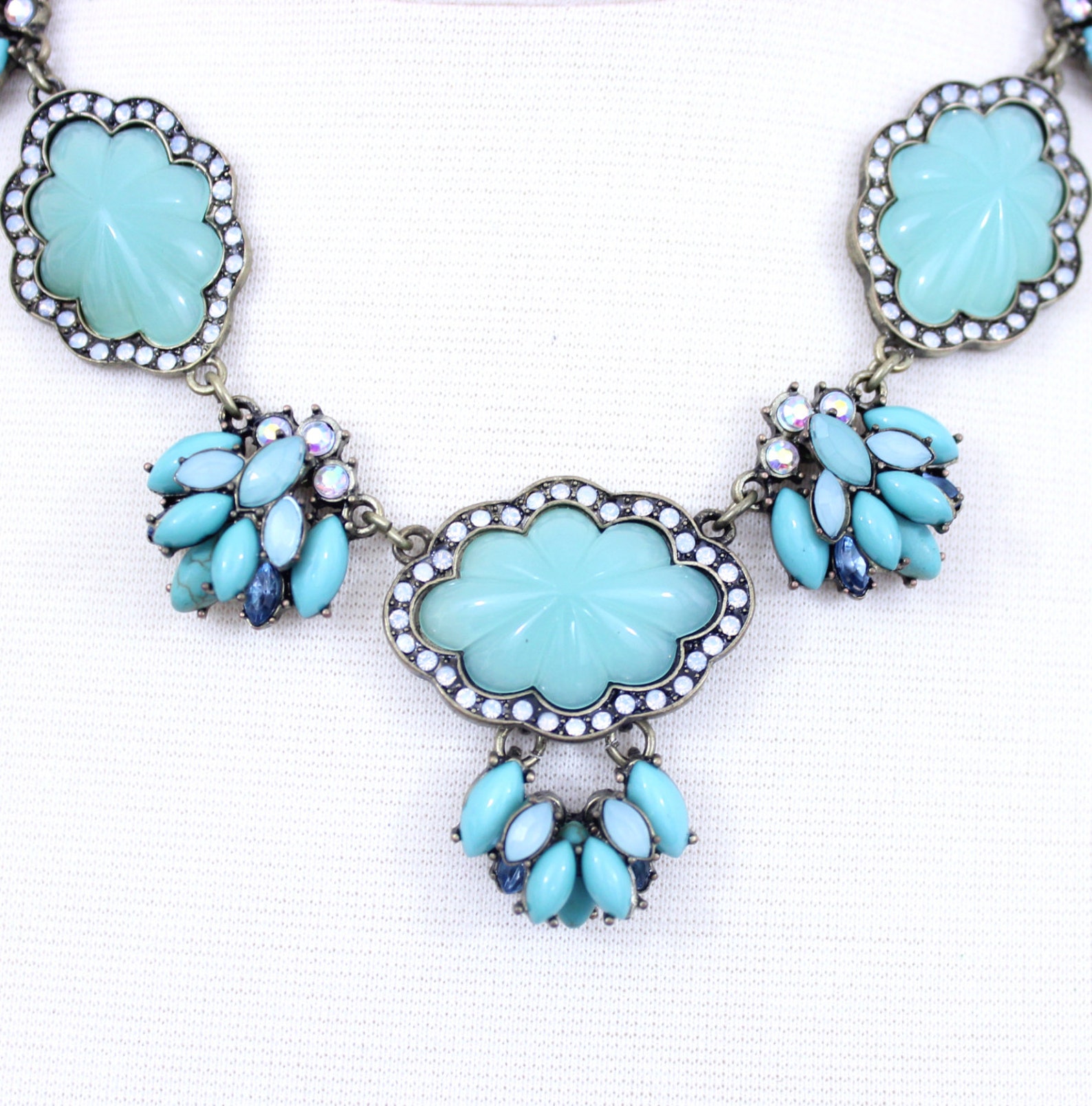 Sky Blue Statement Necklace Light Blue Floral Bib Necklace Etsy