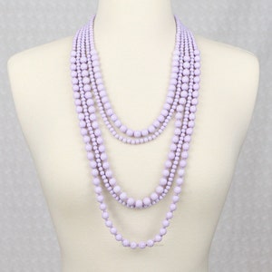 Lavender Purple Beaded Multi Strand Statement Necklace