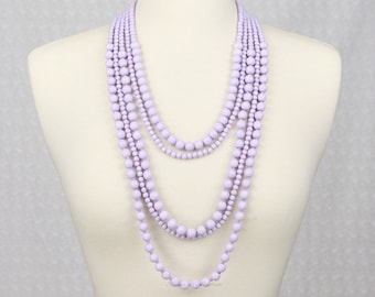 Multi Strand Statement Necklace Multi Layered Beaded Necklace Long Necklace Chunky Necklace Lavender Purple