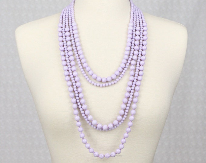 Multi Strand Statement Necklace Multi Layered Beaded Necklace Long Necklace Chunky Necklace Lavender Purple