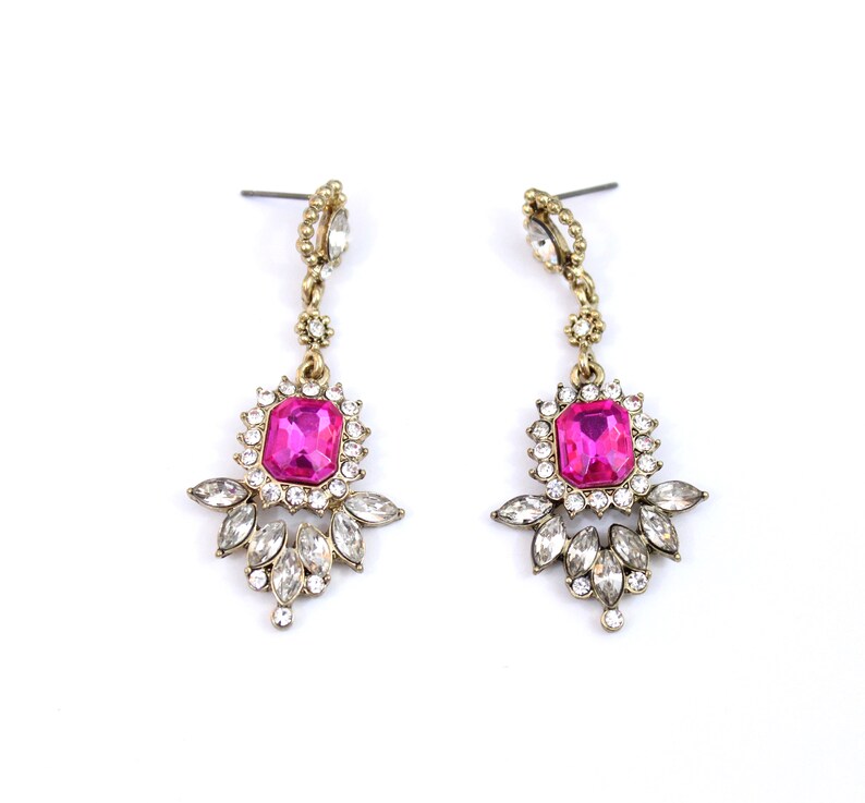 Pink Drop Earrings Fuchsia Chandelier Crystal