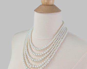 Collar de perlas de cinco hilos, joyería nupcial estilo Kate