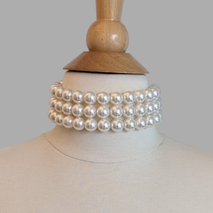 Chunky pearl choker large pearl choker three layered big pearl choker necklace white pearl necklace bridal jewelry 14mm