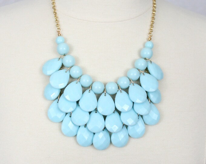 Statement Necklace Teardrop Necklace Multi Layered Necklace Chunky Necklace Sky Blue