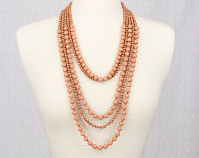 Multi Strand Statement Necklace Multi Layered Beads Necklace Long Necklace Golden Brown Chunky Necklace