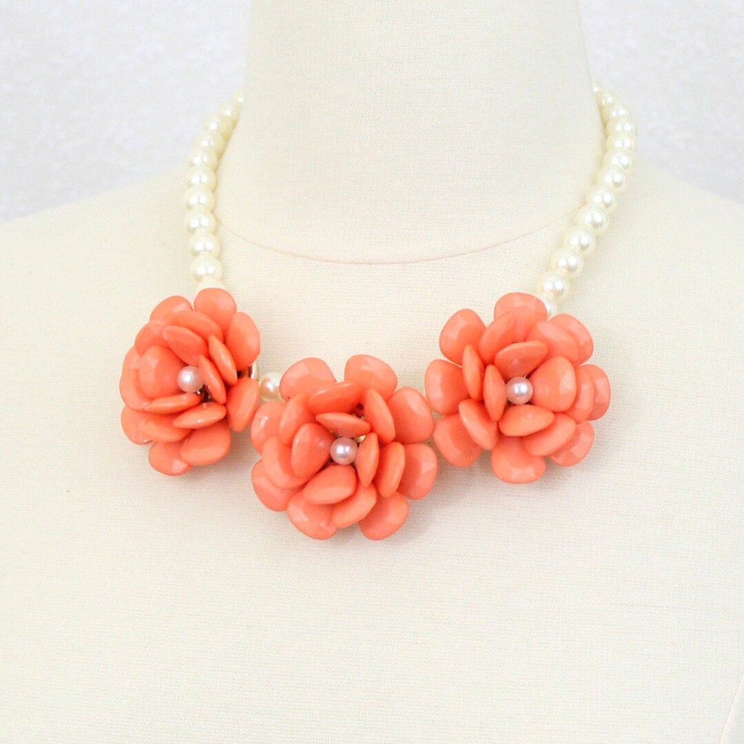 Floral Statement Necklace - Orange, Pink, and Red Tropical Statement Necklace / Colorful Statement Jewelry  main image 2