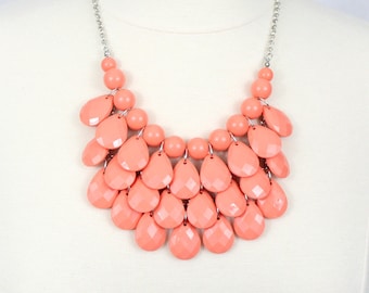 Coral Tear Drop Necklace Orange Multi Layered Bib Necklace Coral Statement Necklace Set