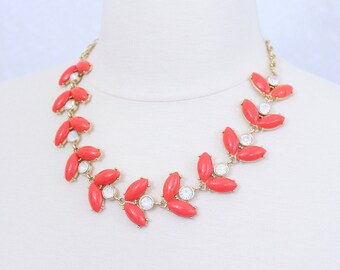 Red Orange Statement Necklace Wheat Head Necklace Bib Necklace