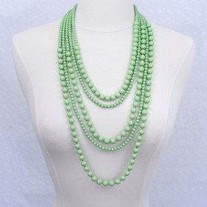 Apple Green Beaded Multi Strand Statement Necklace