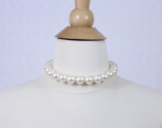 Chunky Pearl Choker Necklace White Single Strand Large Pearl Choker Big Wedding Jewelry Bridal Party Evening Dress Outfit Gift for Women