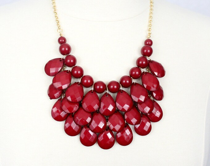 Statement Necklace Teardrop Necklace Multi Layered Necklace Chunky Necklace Bubble Necklace Wine Red