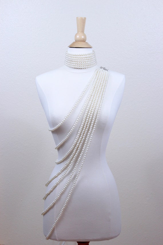Buy 7 Strand Pearl Cross Body Necklace and Choker Layered Long Pearl Necklace Pearl Necklace Chunky Pearl Statement Necklace Online in India Etsy
